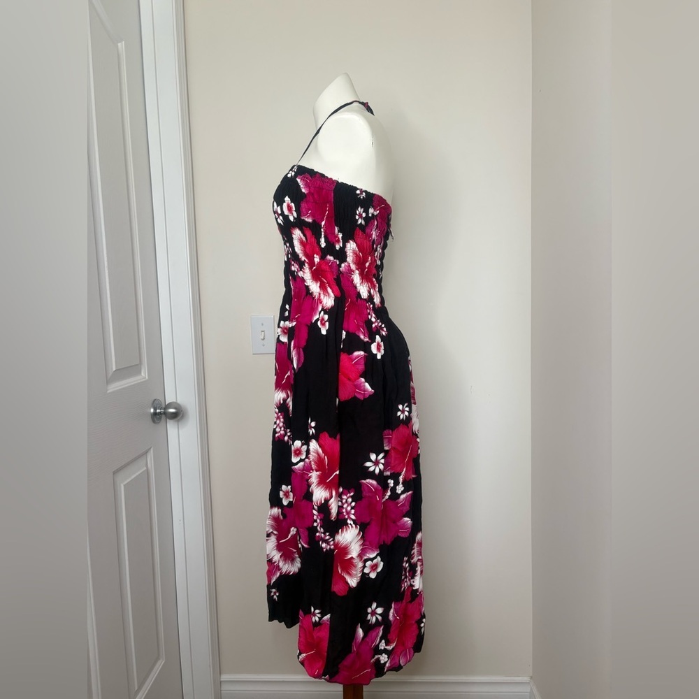 Floral Halter Maxi Dress Black and Pink Size Small or Medium - Picture 4 of 5